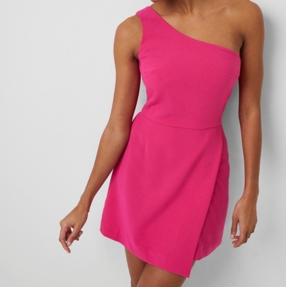 French Connection One-Shoulder Asymmetrical Mini Dress In Wild Rosa Pink Size 6 - Picture 5 of 12